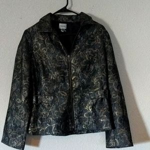 Chico's Jacquard Zip up Gold  Gray Metallic Jacket Size 0 Small